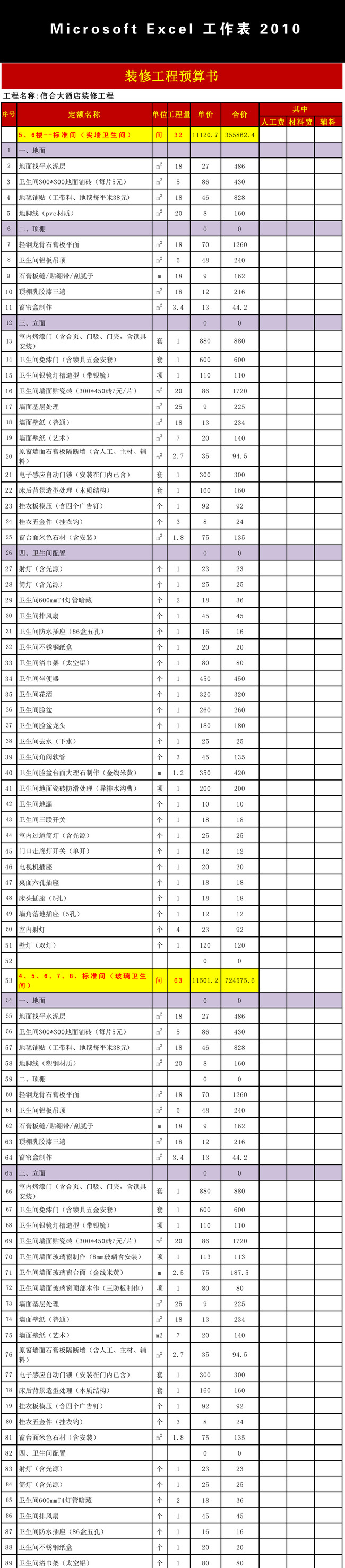 餐厅饭店装修报价清单明细表(图1)